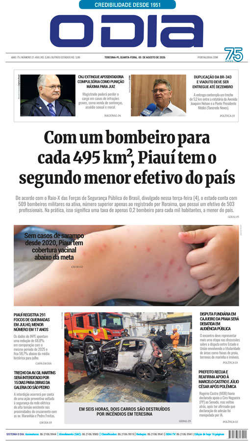 Jornal O Dia - Quarta-feira, 5 de agosto de 2026