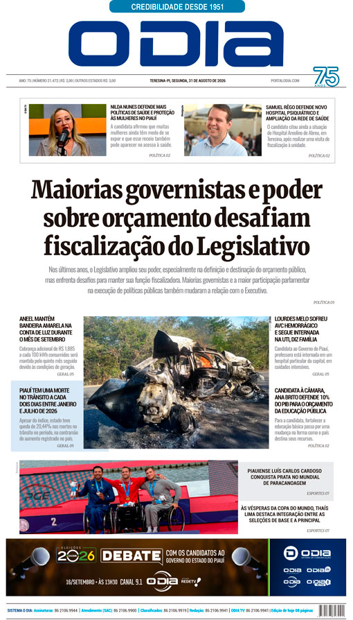 Jornal O Dia - Segunda-feira, 31 de agosto de 2026