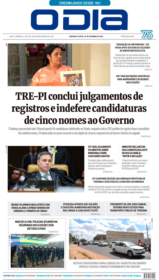 Jornal O Dia - Sexta-feira, 18 de setembro de 2026