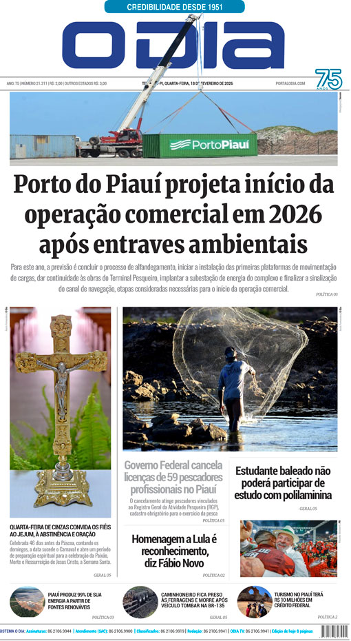 Jornal O Dia - Quarta-feira, 18 de fevereiro de 2026