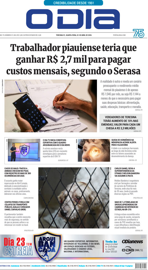 Jornal O Dia - Quarta-feira, 22 de abril de 2026