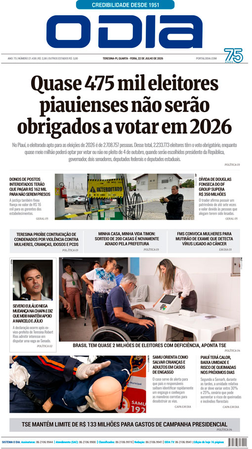 Jornal O Dia - Quarta-feira, 22 de julho de 2026