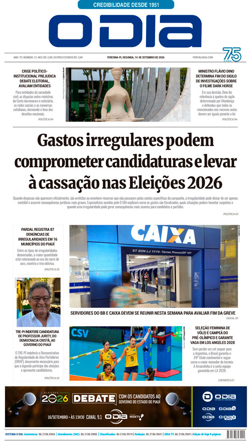 Jornal O Dia - Segunda-feira, 14 de setembro de 2026