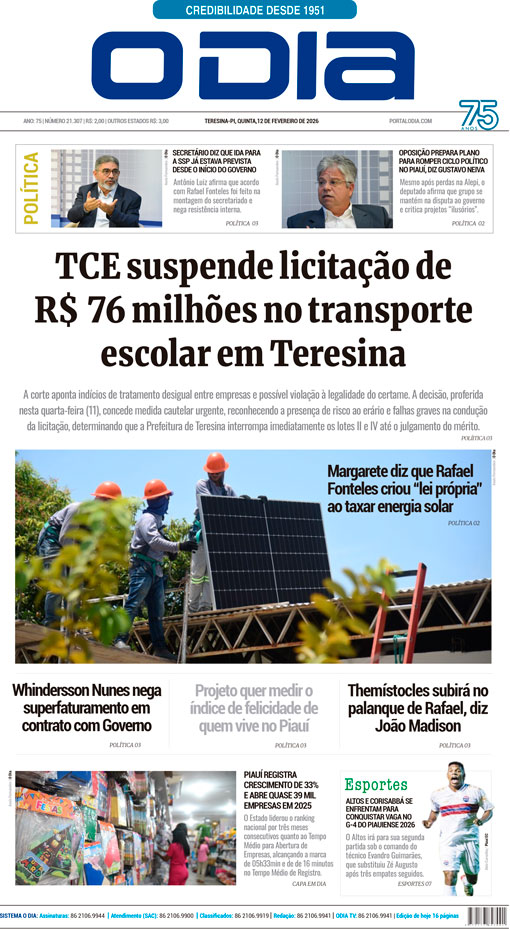 Jornal O Dia - Quinta-feira, 12 de fevereiro de 2026