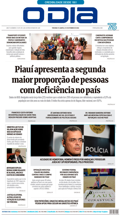 Jornal O Dia - Quarta-feira, 23 de setembro de 2026