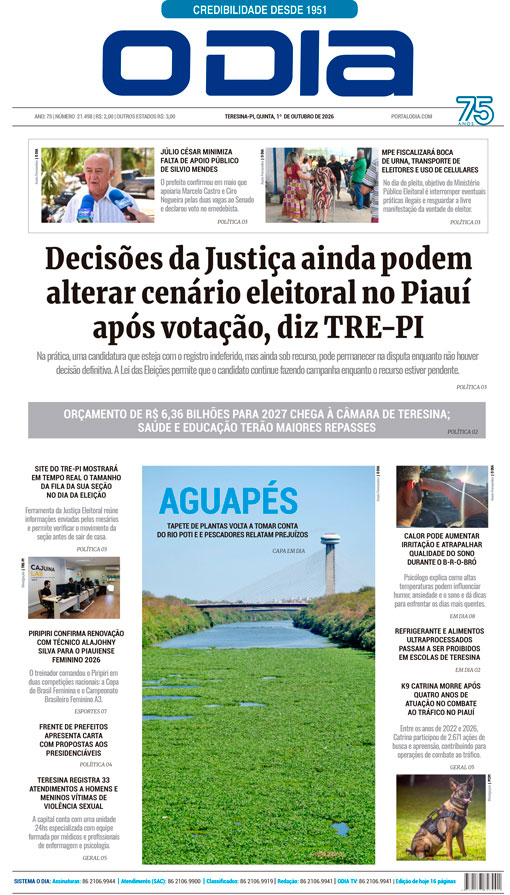 Jornal O Dia - Quinta-feira, 1 de outubro de 2026