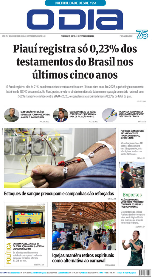Jornal O Dia - Sexta-feira, 13 de fevereiro de 2026