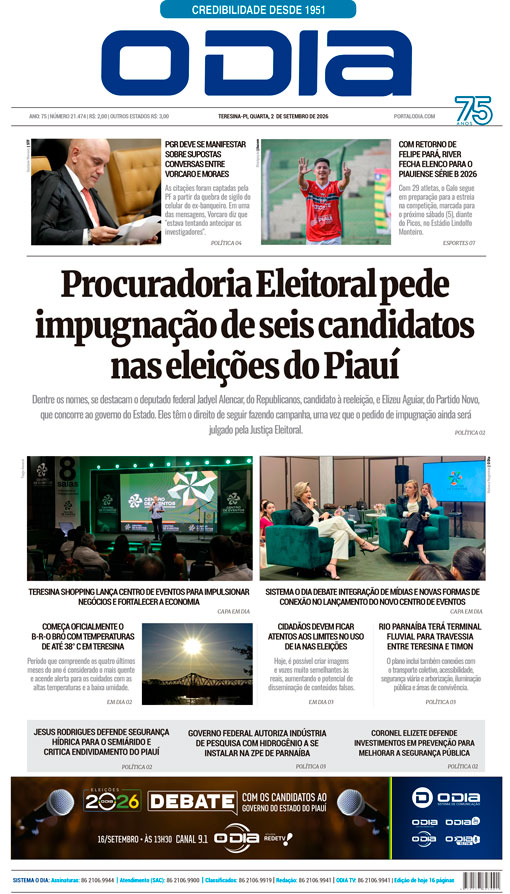 Jornal O Dia - Quarta-feira, 2 de setembro de 2026