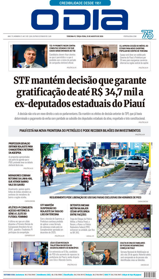 Jornal O Dia - Terça-feira, 25 de agosto de 2026