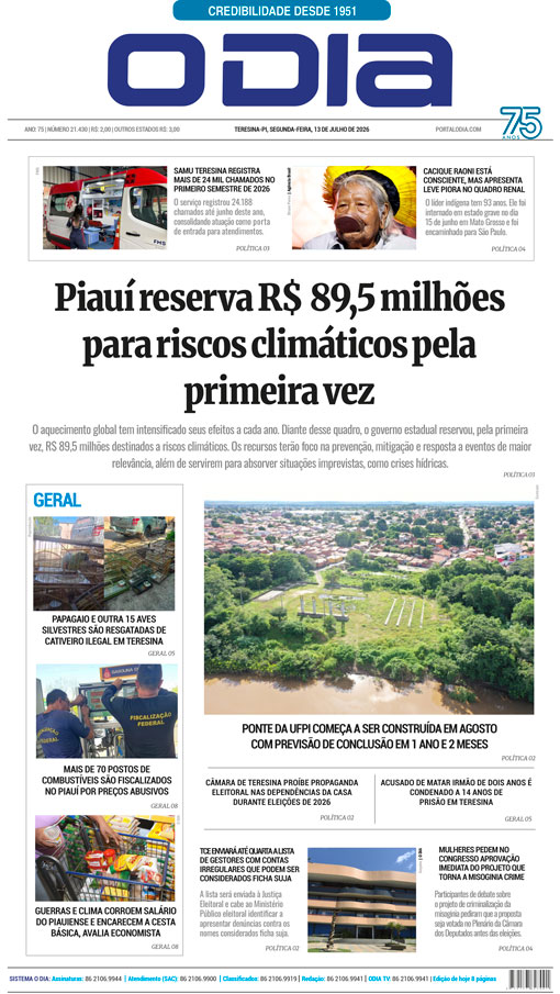 Jornal O Dia - Segunda-feira, 13 de julho de 2026