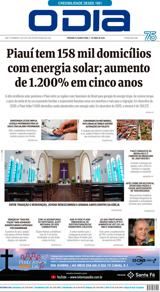 Jornal O Dia - Quarta-feira, 1 de abril de 2026