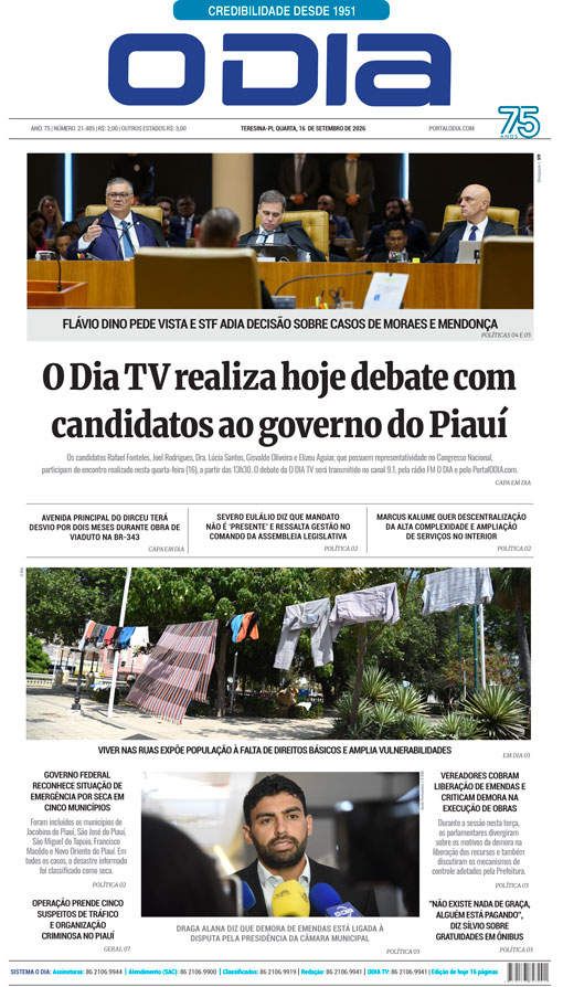 Jornal O Dia - Quarta-feira, 16 de setembro de 2026