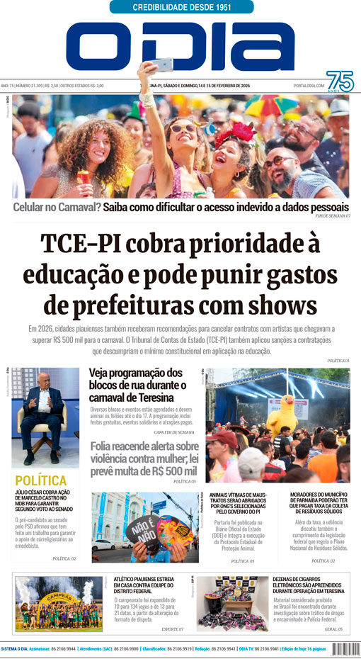Jornal O Dia - Sábado, 14 de fevereiro de 2026