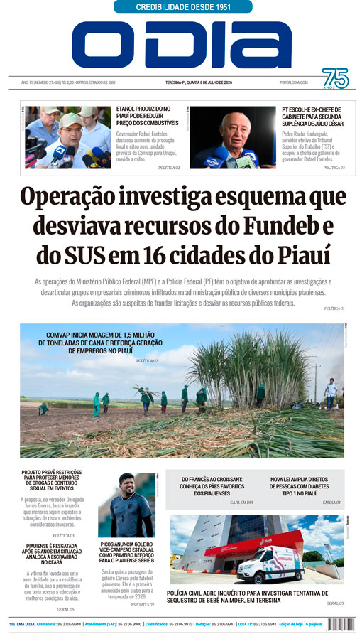 Jornal O Dia - Quarta-feira, 8 de julho de 2026
