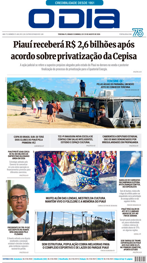 Jornal O Dia - Sábado, 22 de agosto de 2026