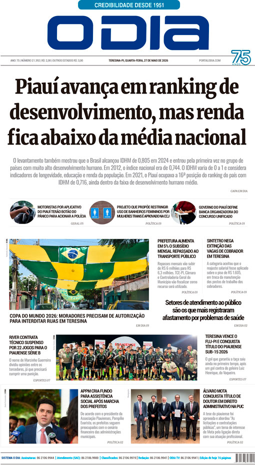 Jornal O Dia - Quarta-feira, 27 de maio de 2026